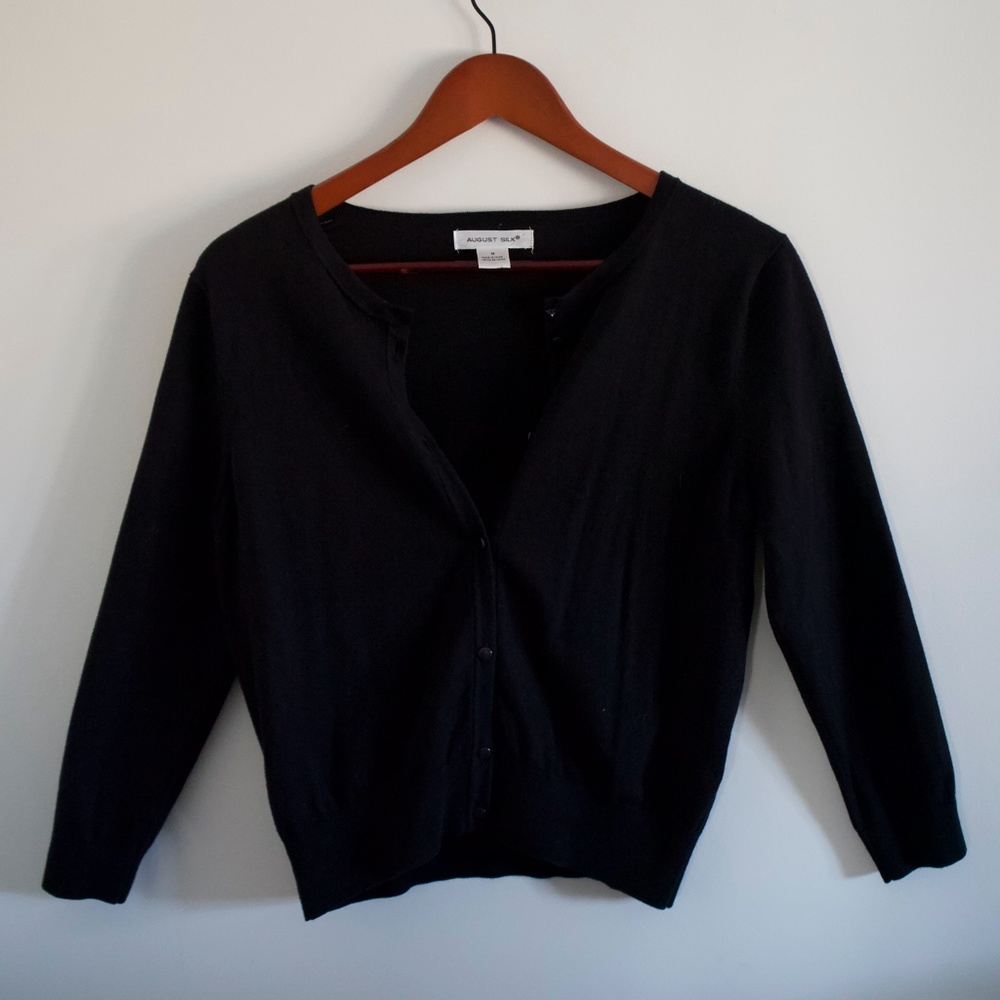 August Silk Black Button Down Cardigan. Size M.